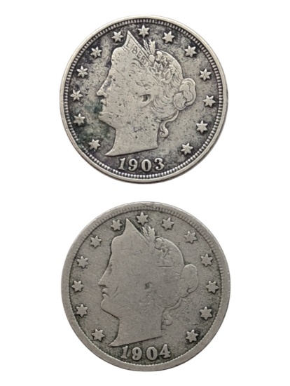 Lot of 2 Liberty V Nickels - 1903, 1904