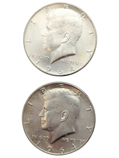 Lot of 2 Silver 1964 John F Kennedy Half Dollars