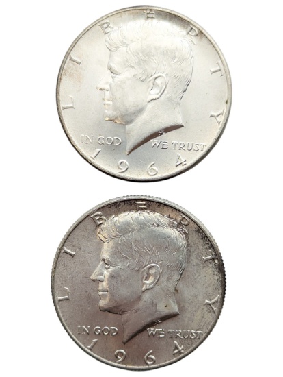 Lot of 2 Silver 1964 John F Kennedy Half Dollars