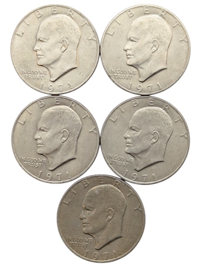 Lot of 5 Eisenhower "Ike" Dollar - All 1971