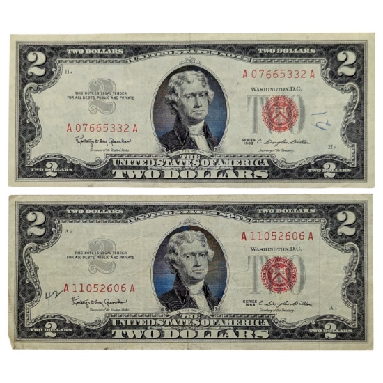 Lot of 2 - 1963 $2 Note - Red Seals