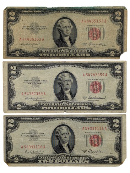 Lot of 3 - 1953 $2 Note - Red Seals