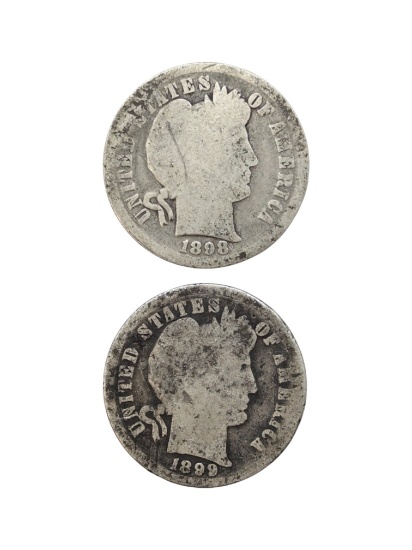Lot of 2 Silver Barber Dimes - 1898, 1899