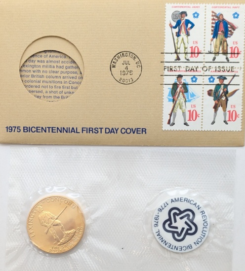 1975 Bicentennial Paul Revere Medal and Stamp Set