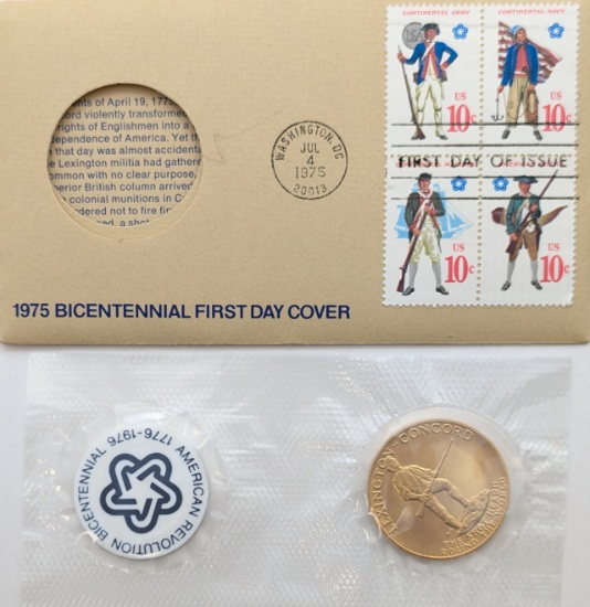 1975 Bicentennial Paul Revere Medal and Stamp Set