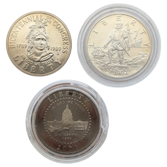Lot of 3 Uncirculated Half Dollars - 1989-S Congress, 1992-S Columbus, 2001 Capitol