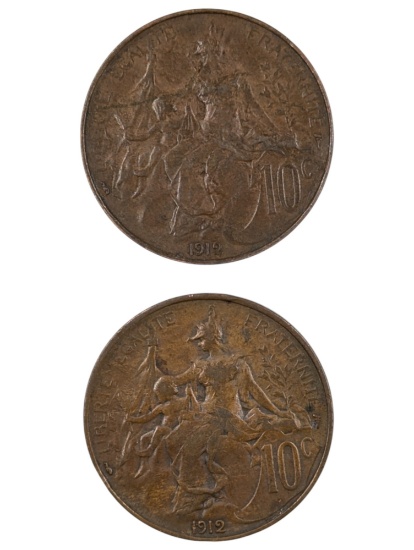 Lot of 2 - 1912 France 10 Cents