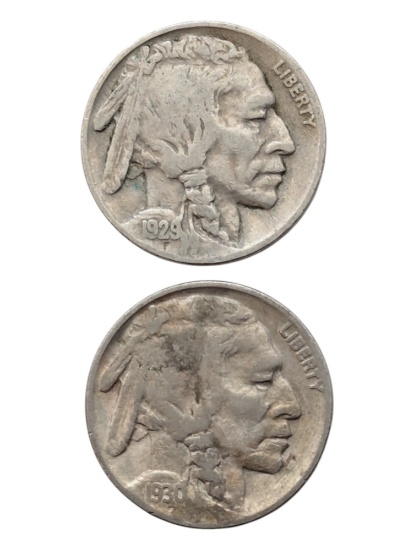 Lot of 2 Buffalo Head Nickels - 1929, 1930