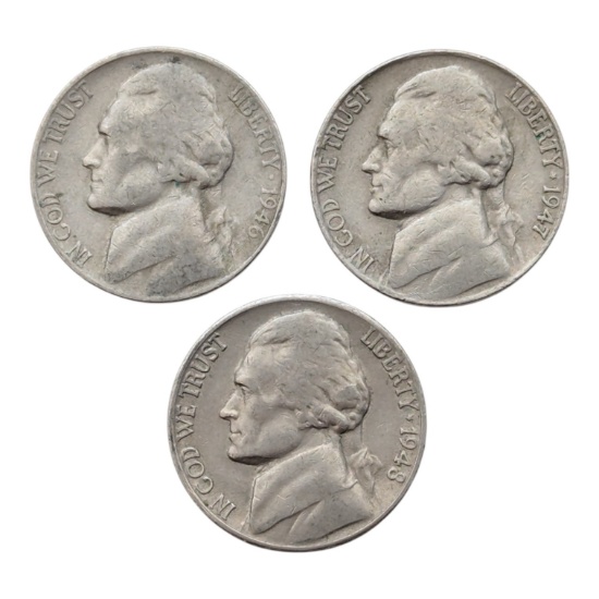 Lot of 3 Jefferson Nickels - 1946-1948