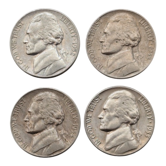 Lot of 4 Jefferson Nickels - 1952-1955