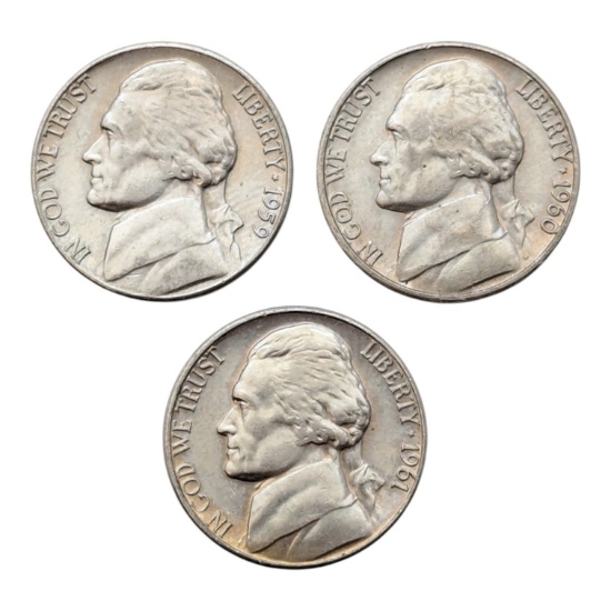 Lot of 3 Jefferson Nickels - 1959-1961