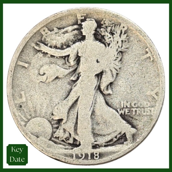 1918 Silver Walking Liberty Half Dollar - KEY DATE