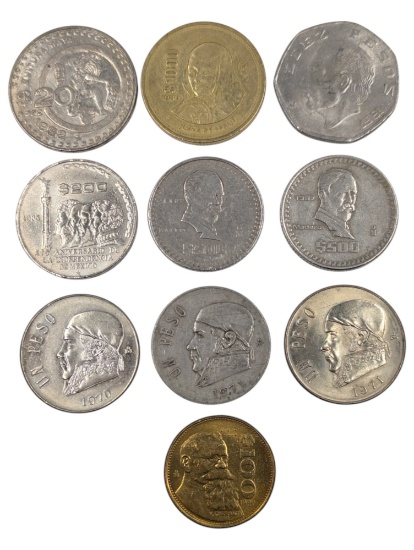 Lot of 10 Mexican Coins - Pesos - 1970-1990