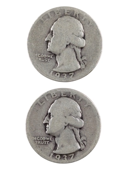Lot of 2 Silver Washington Quarters - Both 1937