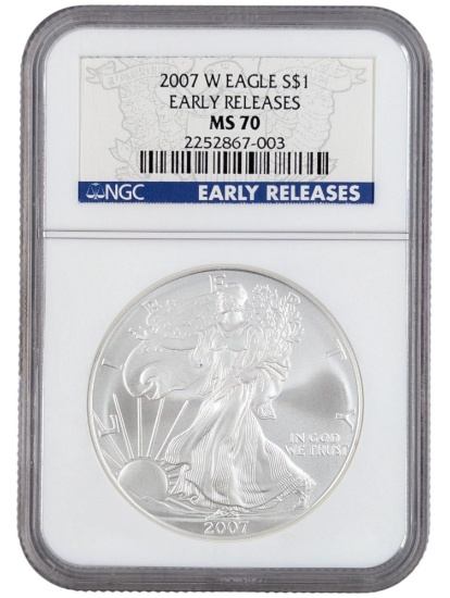 NGC 2007-W MS70 American Silver Eagle Dollar - Early Release