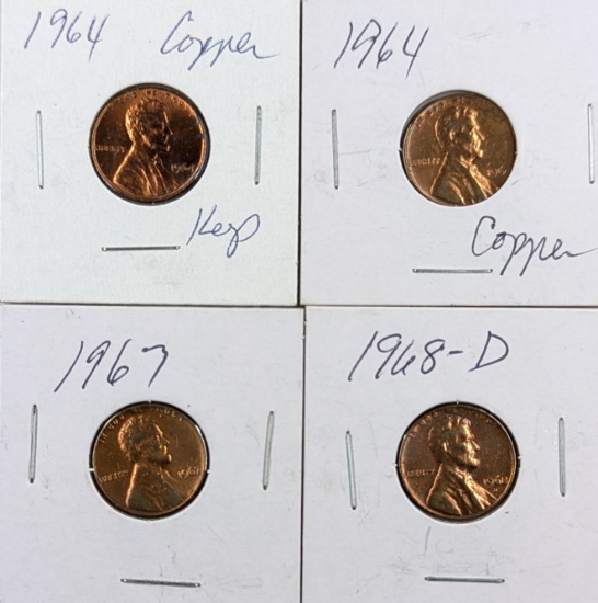Lot of 4 Lincoln Cents - 1964-1968 - AU