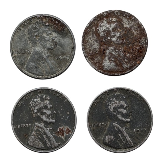 Lot of 4 1943 Steel Lincoln Cents