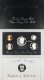 1998 Silver US Mint Proof Set - w/ Silver JFK, Quarter & Dime - COA
