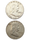Lot of 2 Silver Franklin Half Dollars - 1961, 1961-D