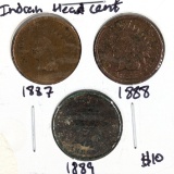Lot of 3 Indian Head Cents - 1887-1889