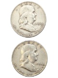 Lot of 2 Silver Franklin Half Dollars - 1954-D, 1954