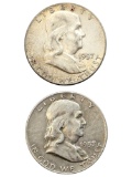 Lot of 2 Silver Franklin Half Dollars - 1957, 1957-D