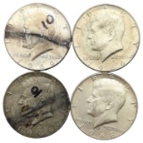 Lot of 4 Silver John F Kennedy Half Dollars - 1966(3), 1968-D
