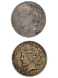 Lot of 2 Silver Peace Dollars - Both 1922