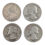Lot of 4 Silver Washington Quarters - 1941-1944