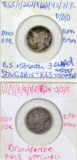 Lot of 2 Silver Mercury Dimes - 191?, 1918