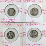 Lot of 4 Silver Mercury Dimes - 1918-1942