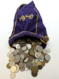 Large Lot of Foreign Coins in Crown Royal Bag