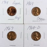 Lot of 4 Lincoln Cents - 1964-1968 - AU