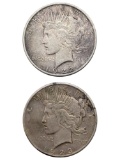 Lot of 2 Silver Peace Dollars - 1922-D, 1923-S