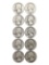 Lot of 10 Silver Washington Quarters - Consecutive 1940-1949