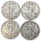 Lot of 4 Silver Walking Liberty Half Dollars - 1944-1947