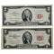 Lot of 2 - $2 Notes - Red Seals - 1963 & 1953