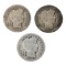 Lot of 3 Silver Barber Dimes - 1909, 1910, 1911