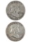 Lot of 2 Silver Franklin Half Dollars - 1950, 1951