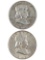 Lot of 2 Silver Franklin Half Dollars - 1958-D, 1959