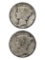 Lot of 2 Silver Mercury Dimes - 1928-D, 1929