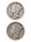 Lot of 2 Silver Mercury Dimes - 1944, 1944-D