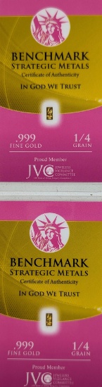 Lot of 2 - 1/4 Grain - .999 Fine Gold Benchmark Strategic Metals