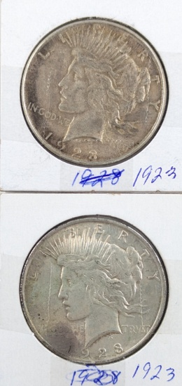 Lot of 2 Silver Peace Dollars - 1923 P/S