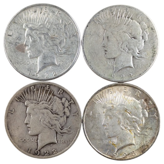 Lot of 4 Silver Peace Dollars - 1922-1923