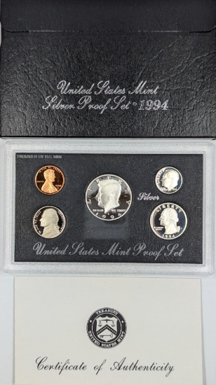 1994 Silver US Mint Proof Set w/ COA - Silver Half, Quarter & Dime