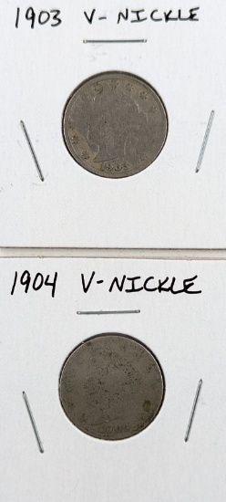 Lot of 2 Liberty V Nickels - 1903, 1904
