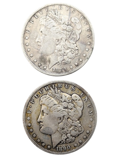 Lot of 2 Morgan Silver Dollars - 1889-O, 1890-O