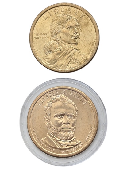 Lot of 2 Dollar Coins -  Sacagawea & Ulysses S. Grant