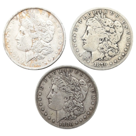 Lot of 3 Morgan Silver Dollars - 1878, 1879-S, 1880
